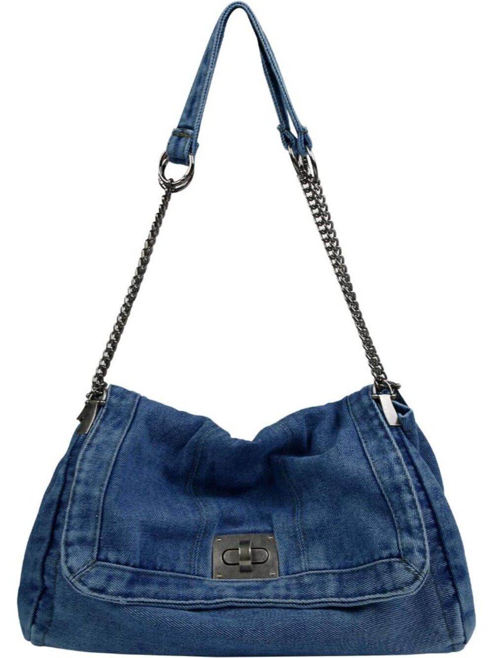Denim Tote Bag for Women Fashion Adjustable Chain Shoulder Handbag Crossbody Bag